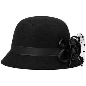Vintage Felt Cloche Hat Winter Floral Fedora Bucket Hat Bowler Hats